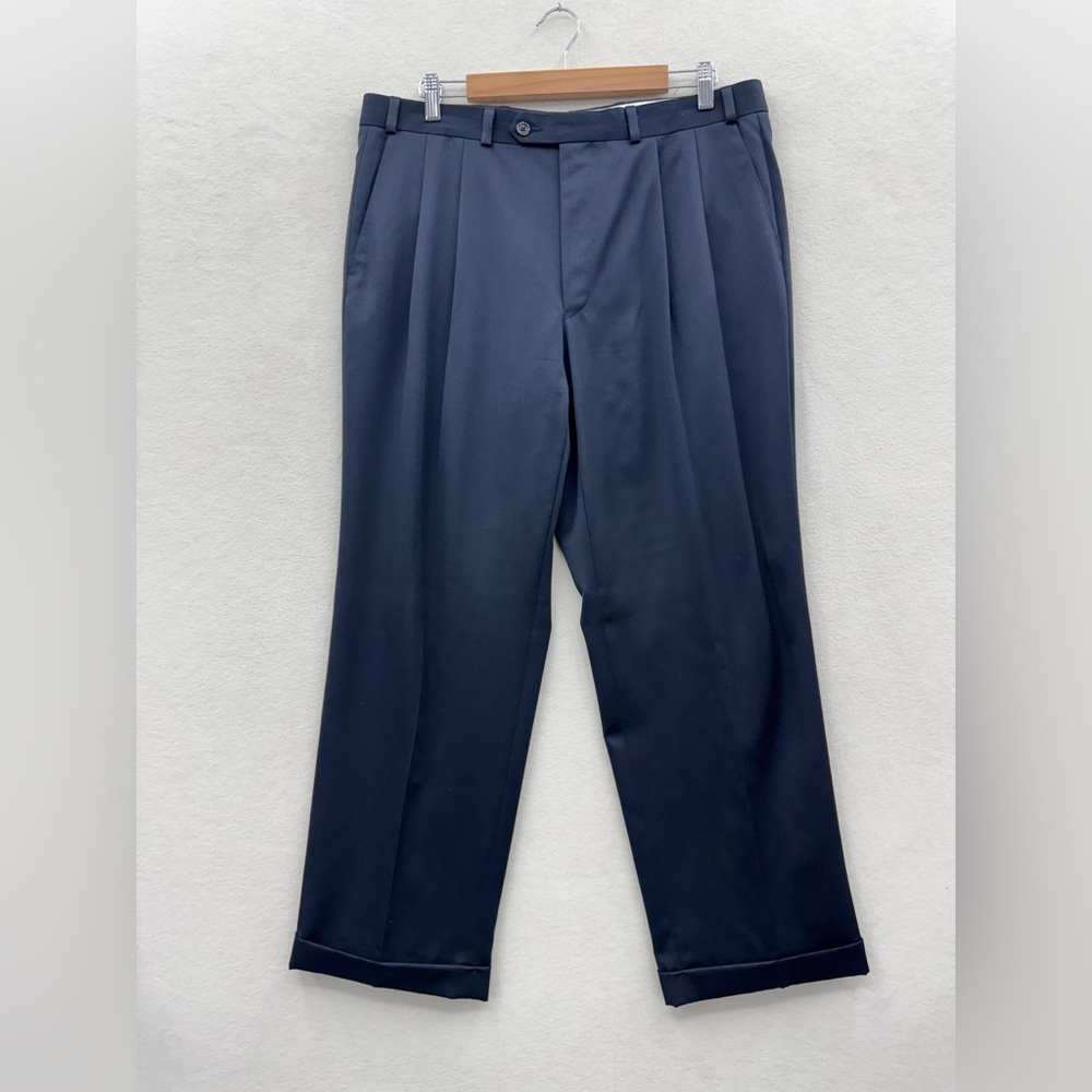 Vtg Polo University Ralph Lauren Mens 36x29.5 Wool Dress Pant Blue Rolled Cuff